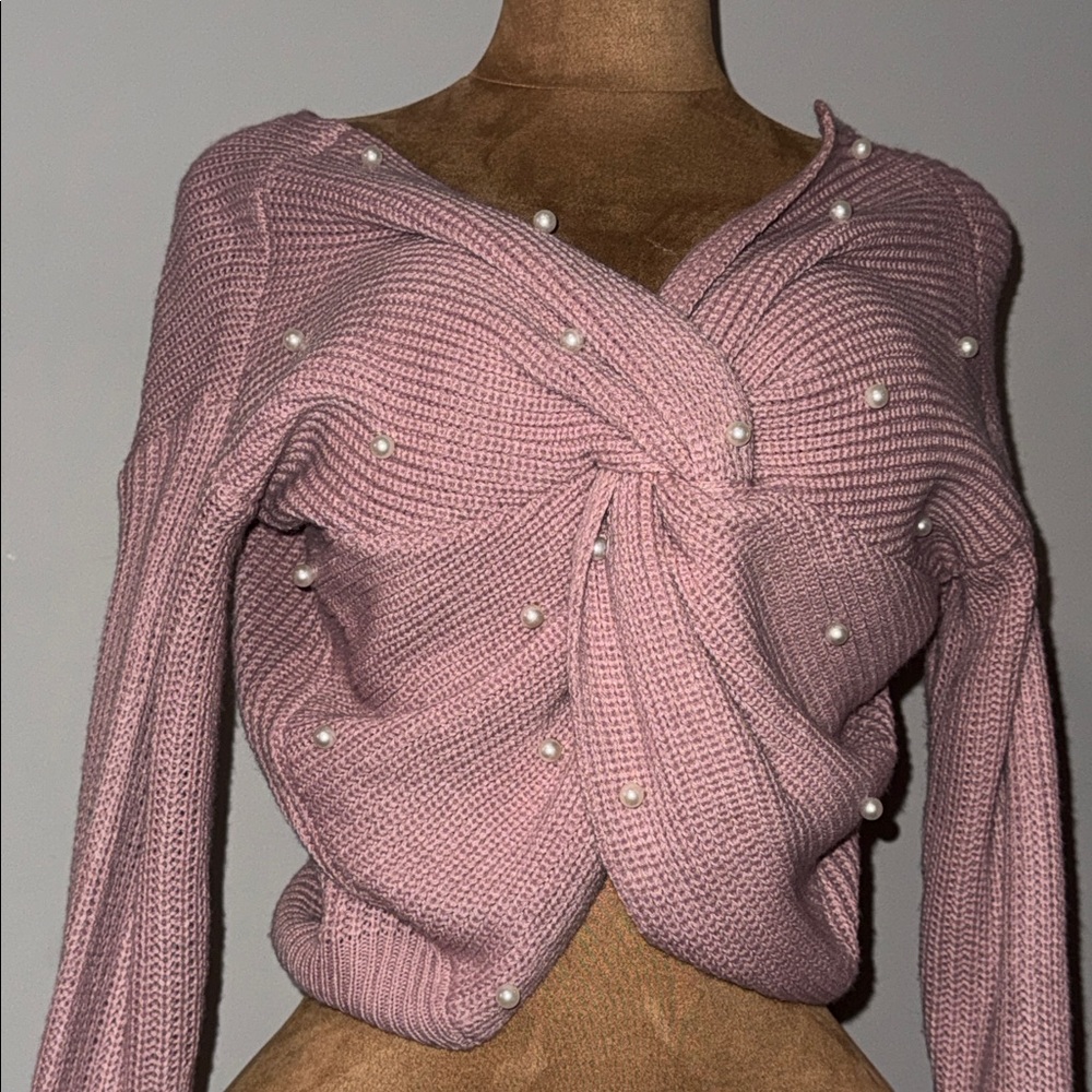 Pink Pearl-Embellished Women's Sweater